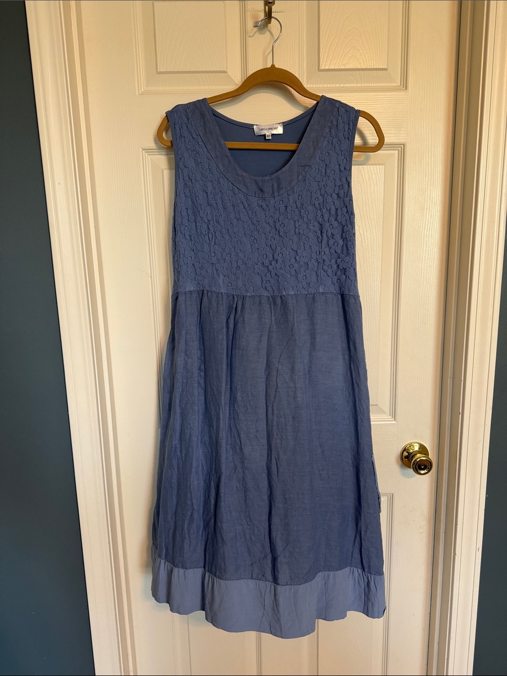 Sleeveless Linen Blue Lace Bodice Midi Dress